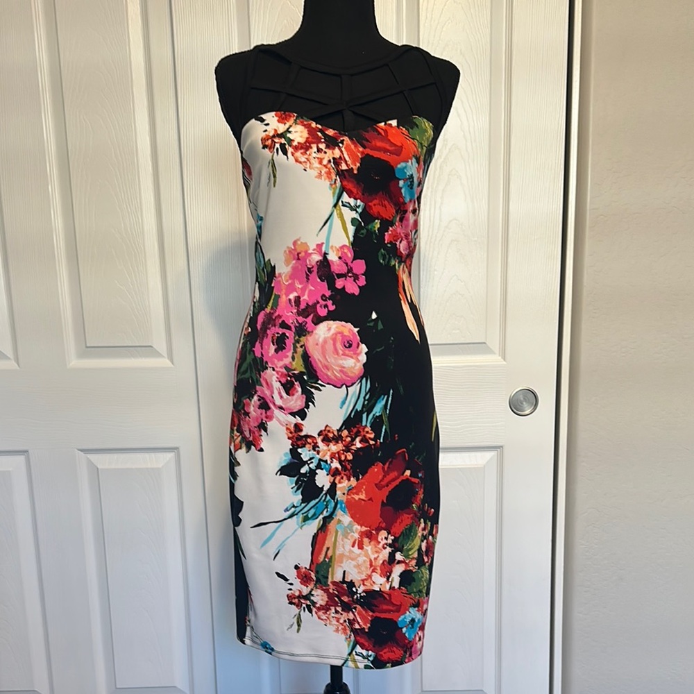 Floral Print Midi Women's Dress Sm